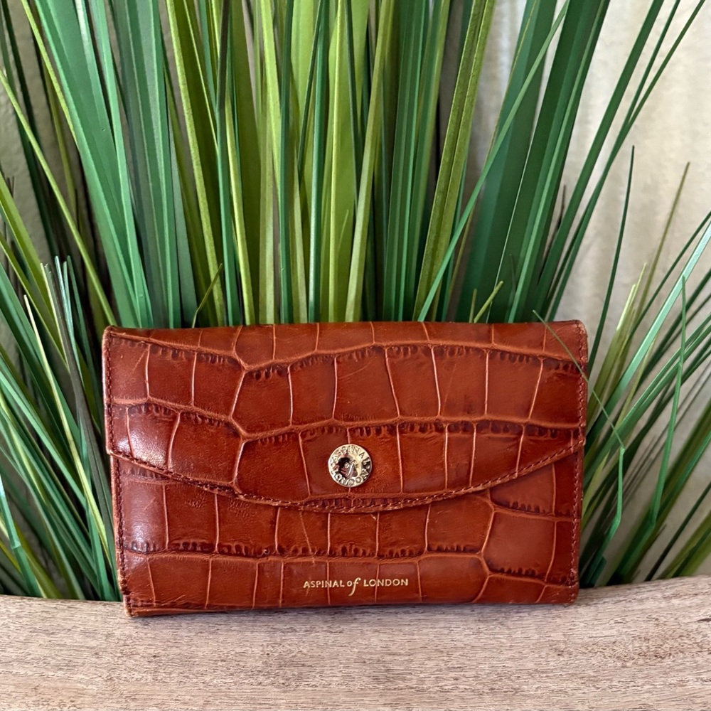 Aspinal Of London Brown Croc-Embossed Clutch